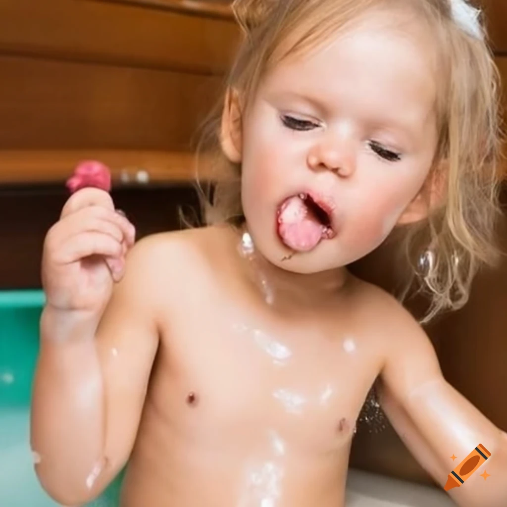 blonde toddler girl enjoying a bubble bath