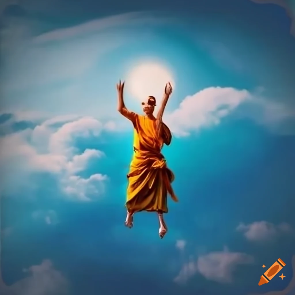 monk flying in the clouds