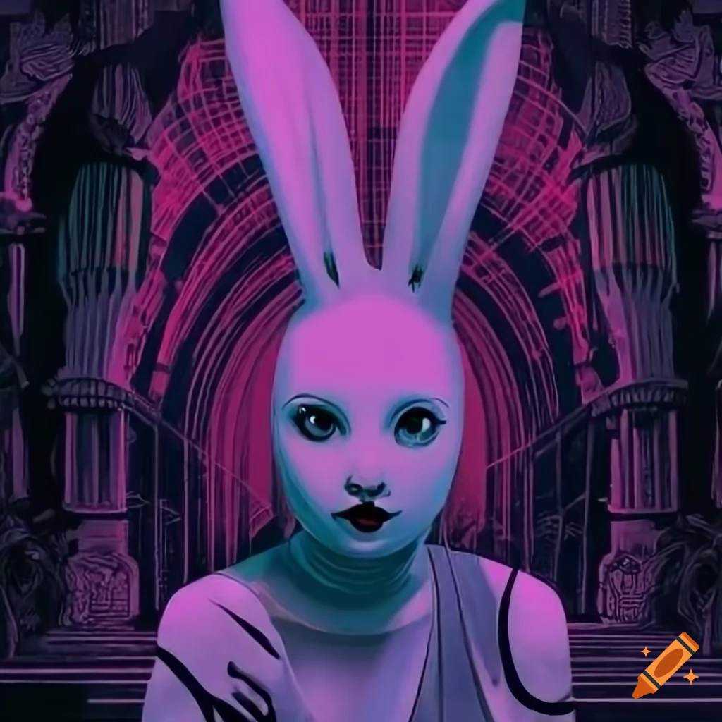 Art deco inspired depiction of the white rabbit/robot in a futuristic ...