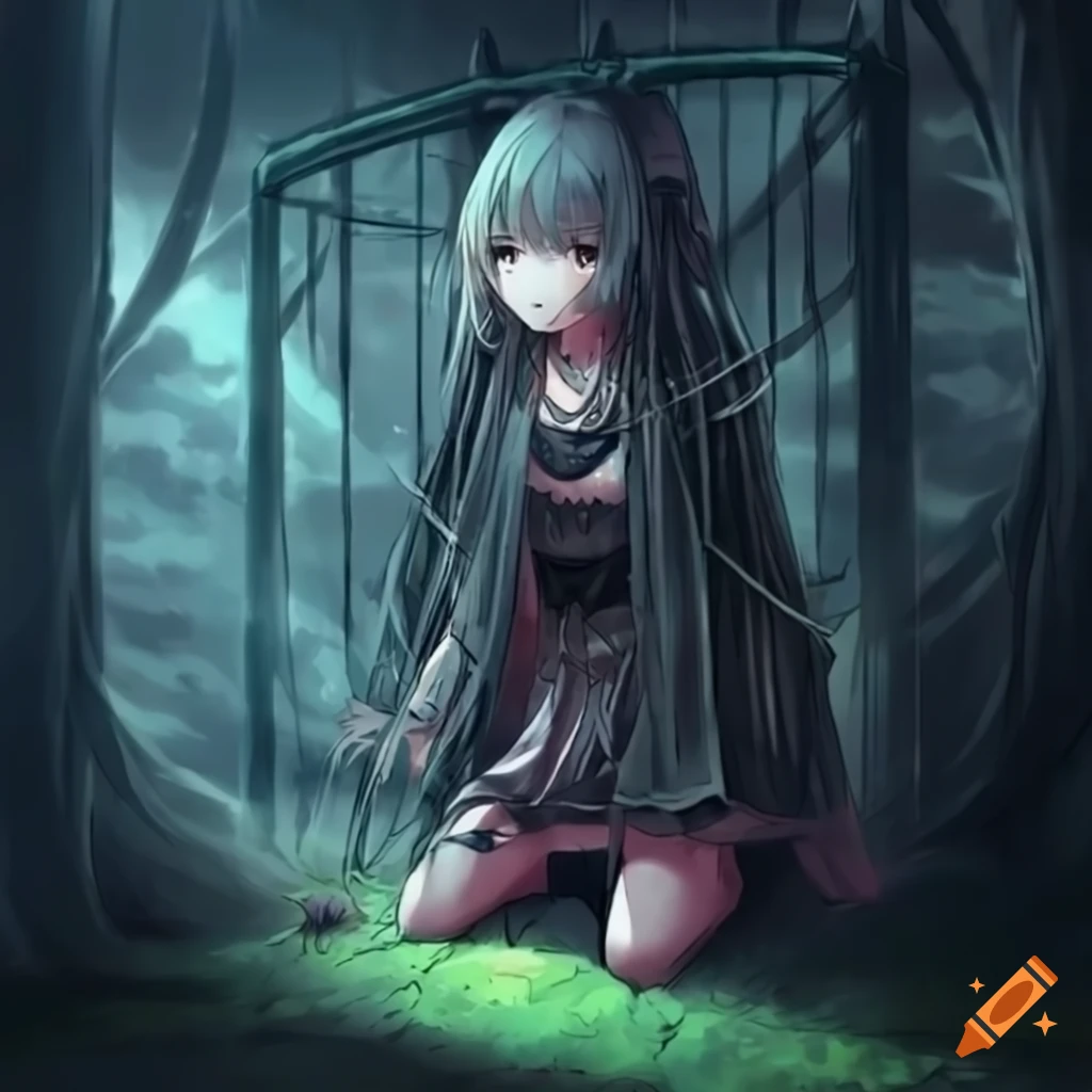 anime girl trapped in a dark forest