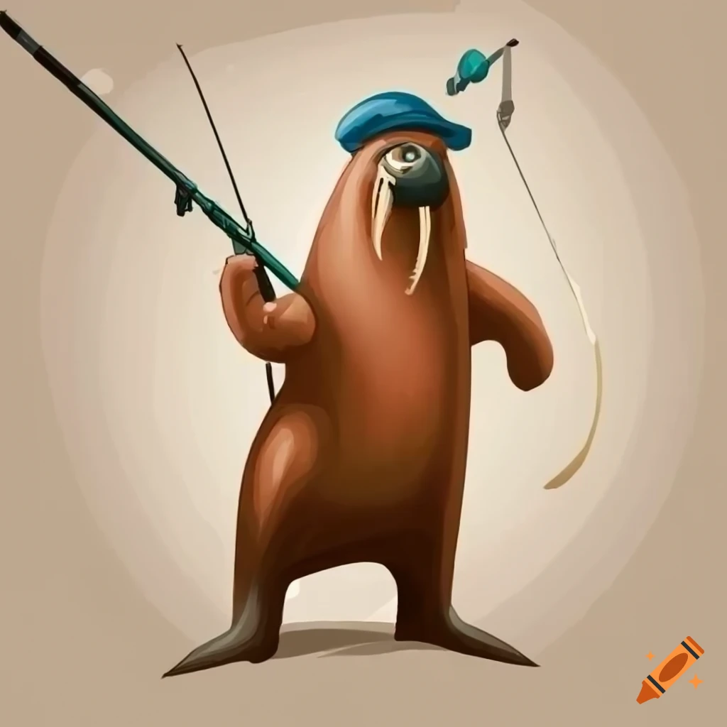 Illustration of a humanoid walrus fishing on Craiyon