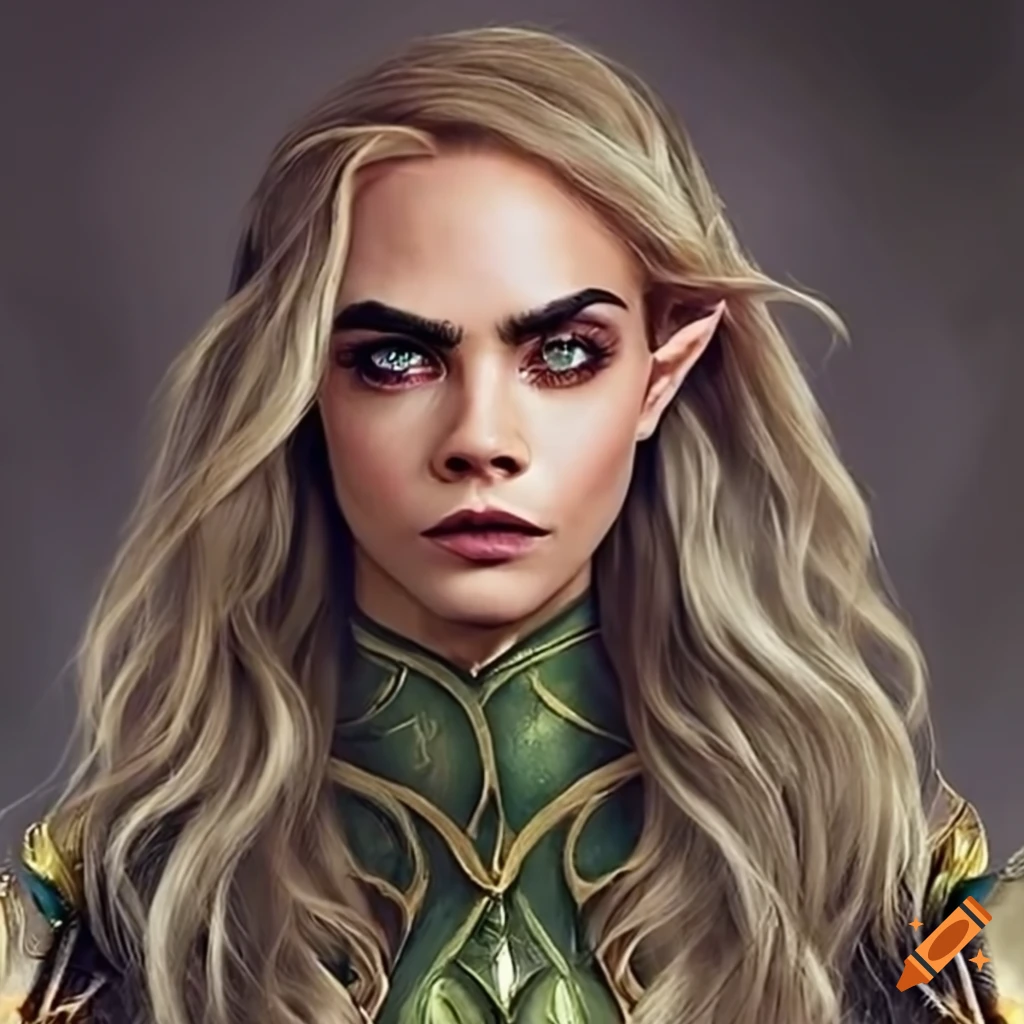 Fantasy elf portrayal by cara delevingne on Craiyon