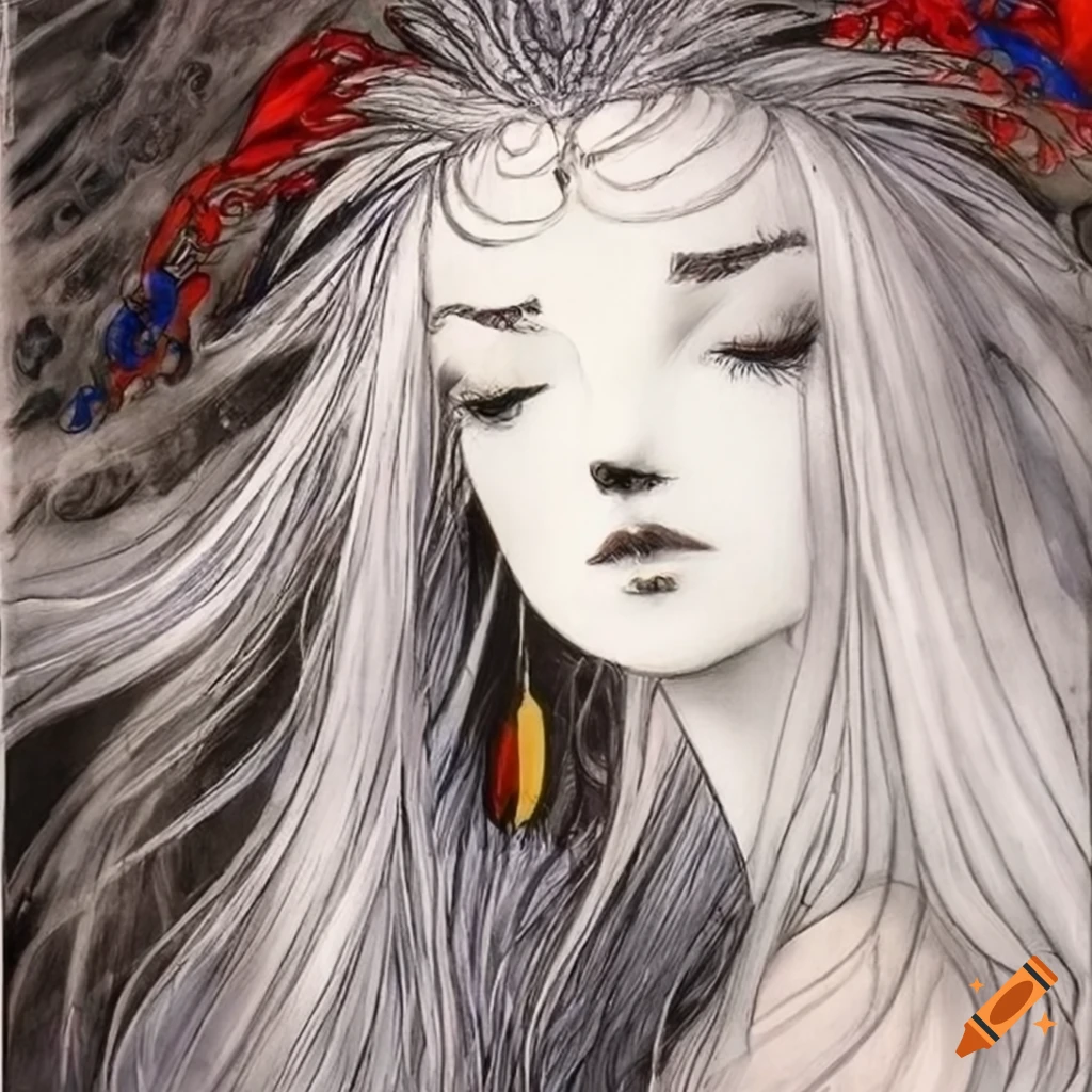 yoshitaka-amano-artwork-of-a-woman-holding-the-moon