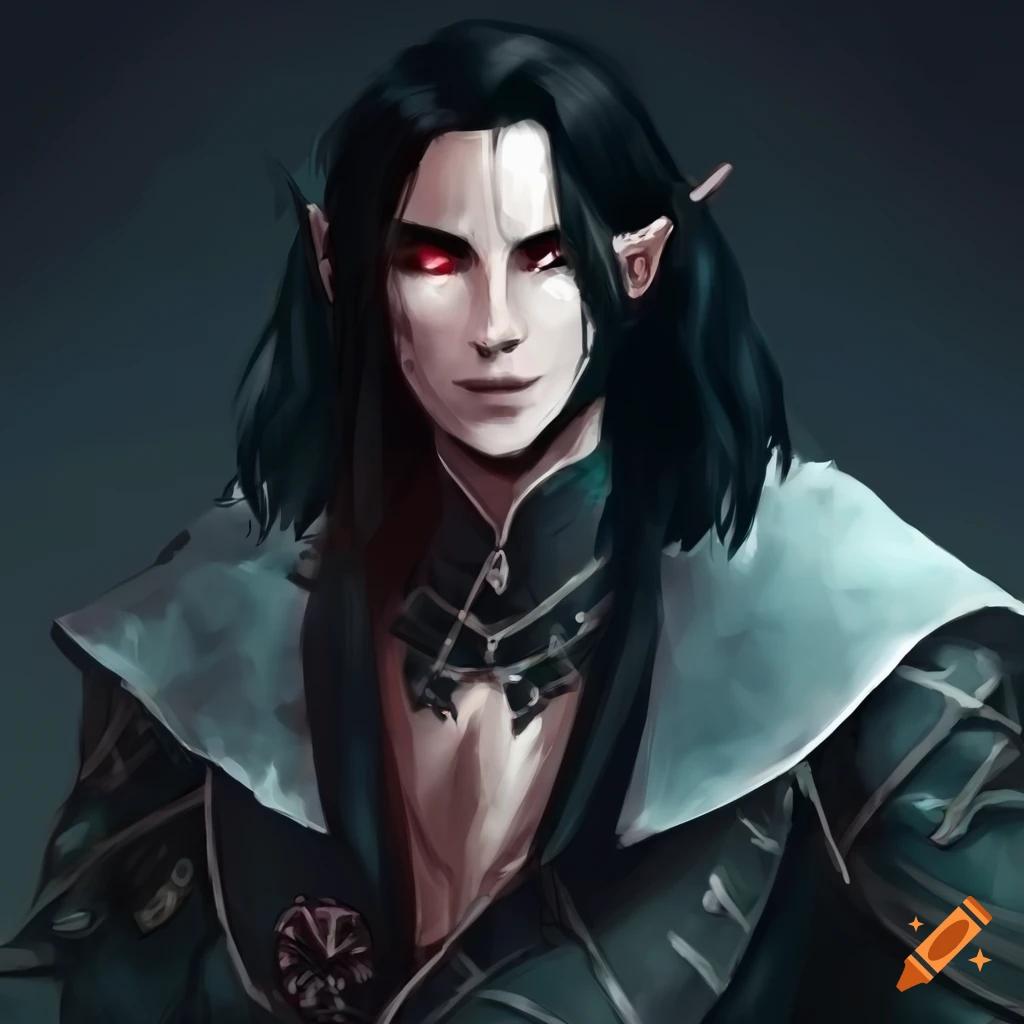 Handsome vampire wizard king with long black hair on Craiyon
