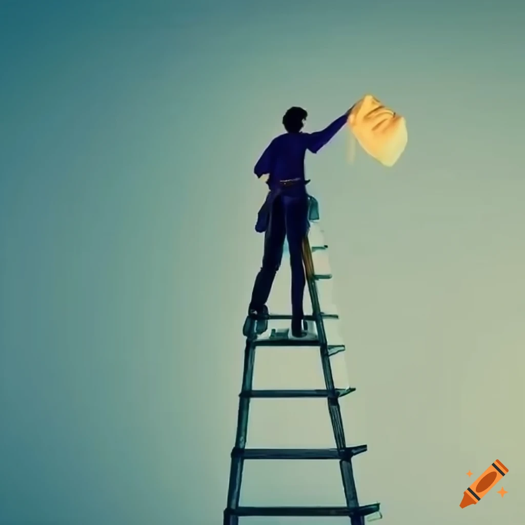 person cleaning glass on ladder