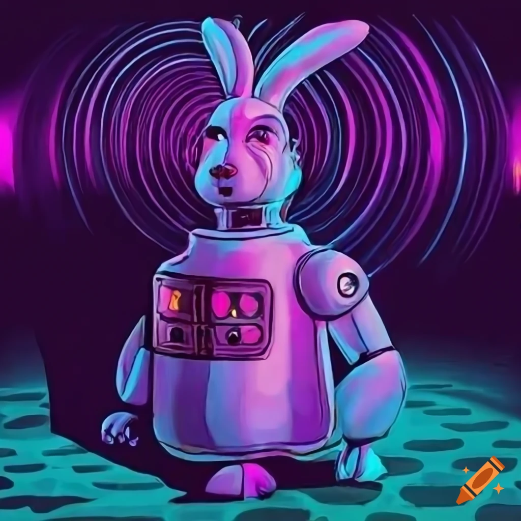 Art Deco inspired depiction of the White Rabbit/Robot in a futuristic ...