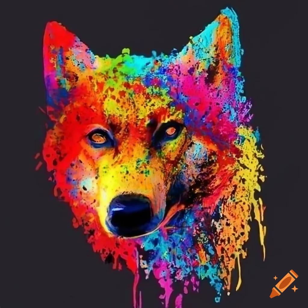 abstract artwork of a wolf head made with paint splatters
