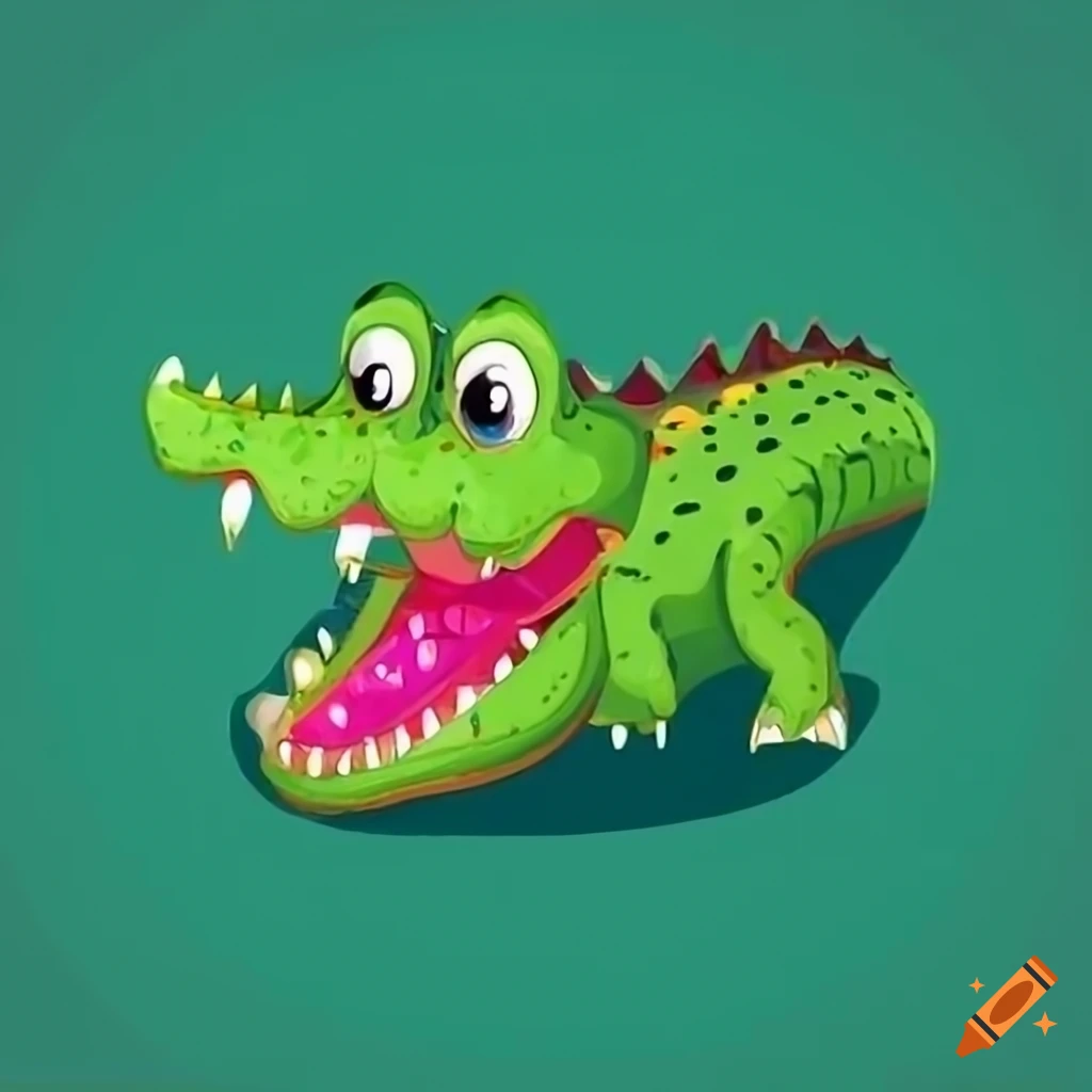 Colorful cute green crocodile on Craiyon