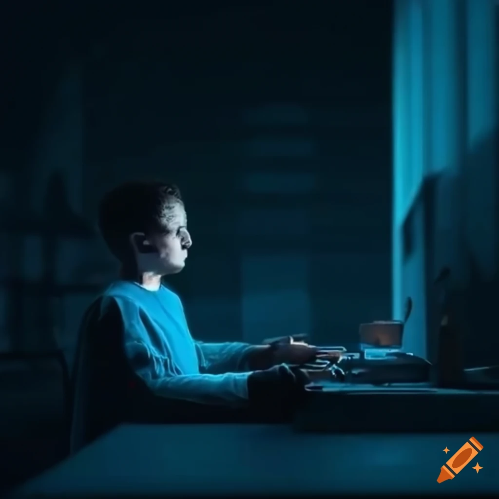 Man programming late at night on Craiyon