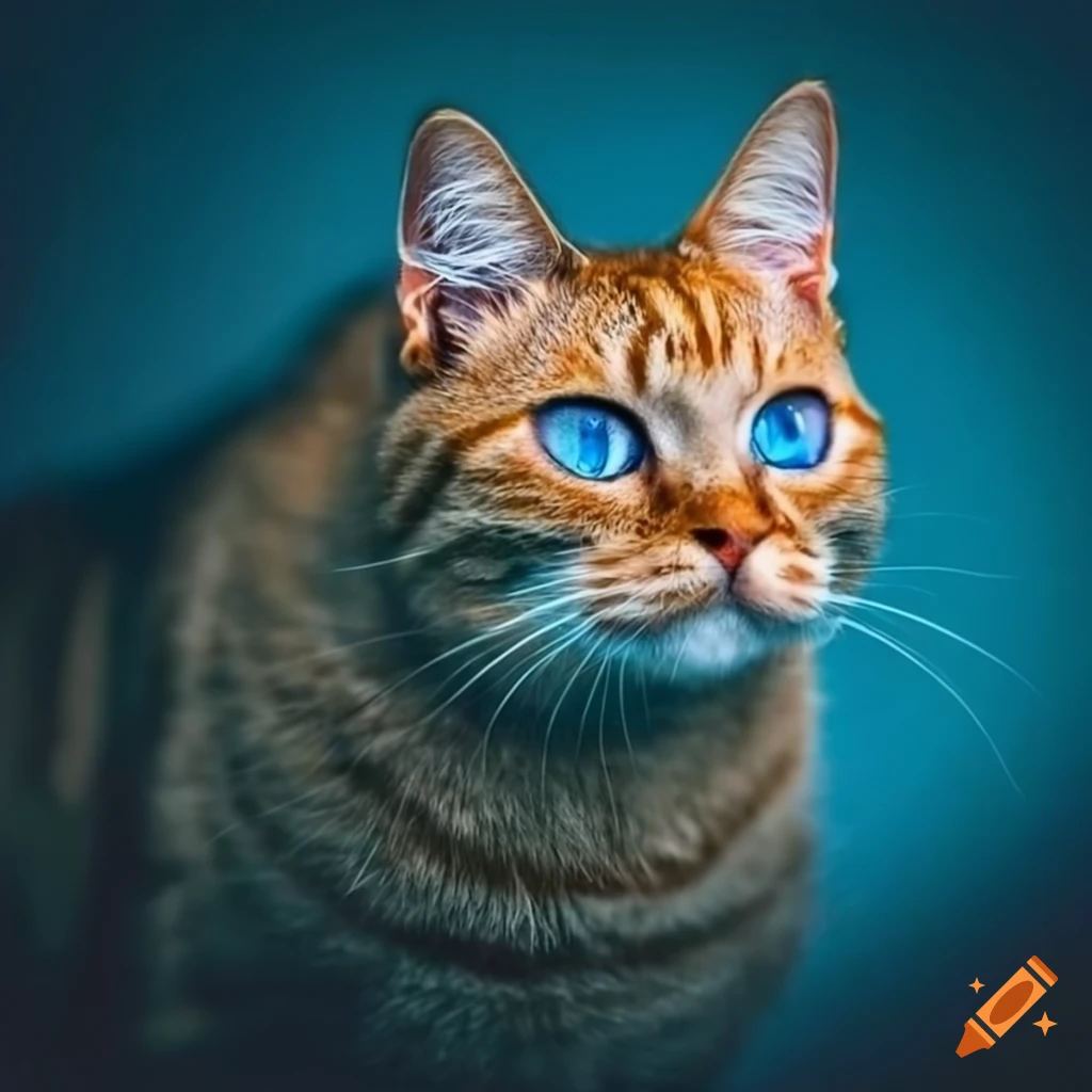 Cat with blue eyes and ginger fur on Craiyon