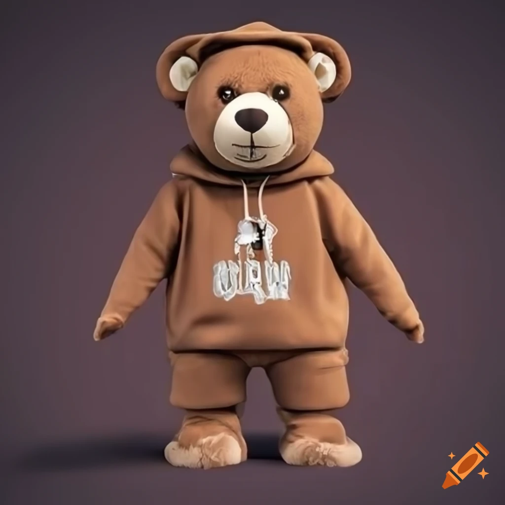 3d realistic teddy bear with hoodie and sunglasses on Craiyon