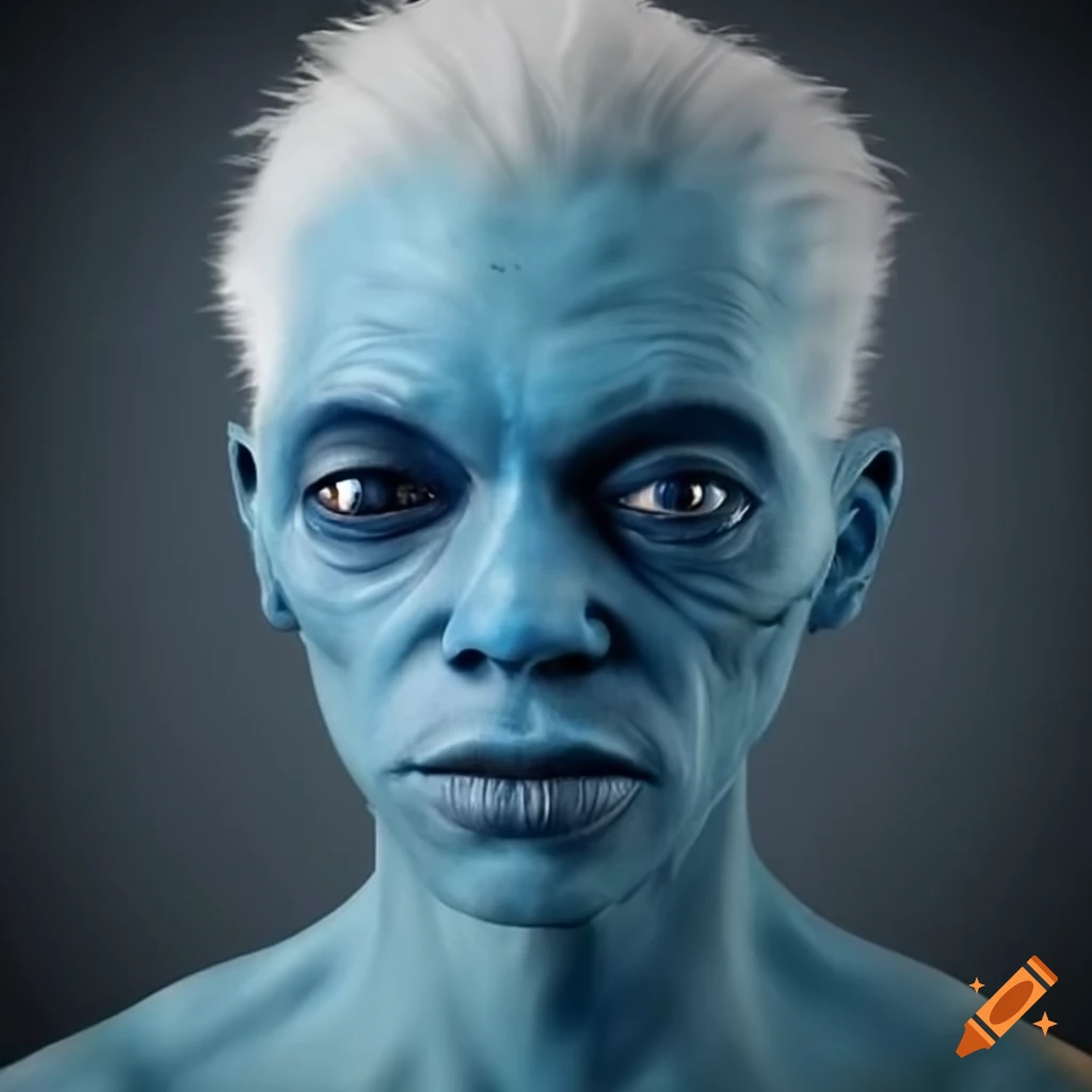 Concept Art Of A Blue Skinned Alien With White Hair On Craiyon 