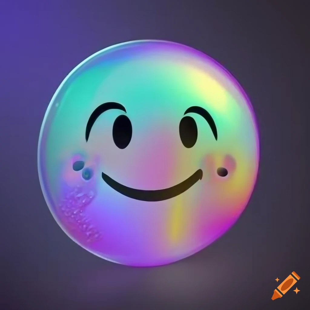 Iridescent bubble smiley face emoji