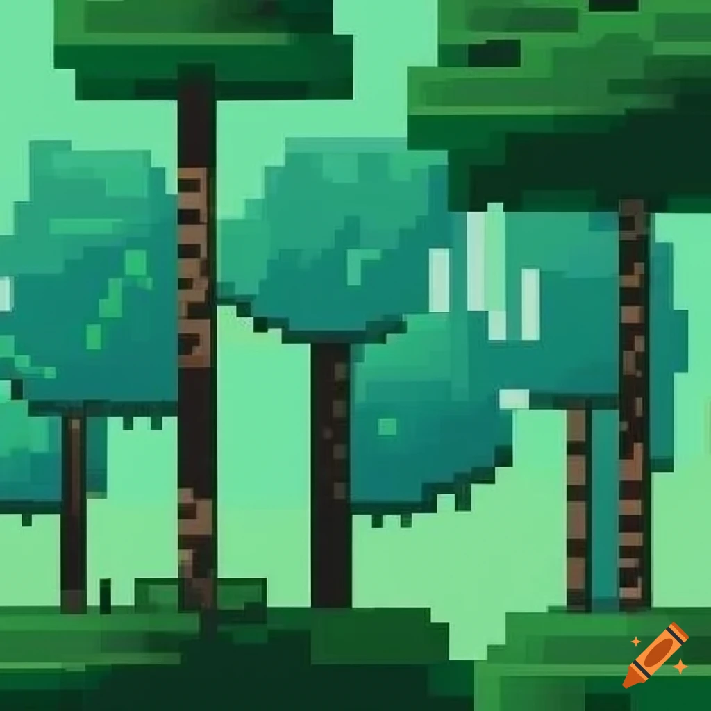 pixel art illustration of a forest city