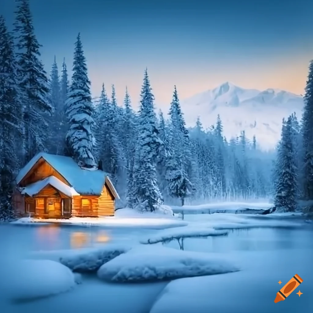 cozy cabin in a snowy landscape