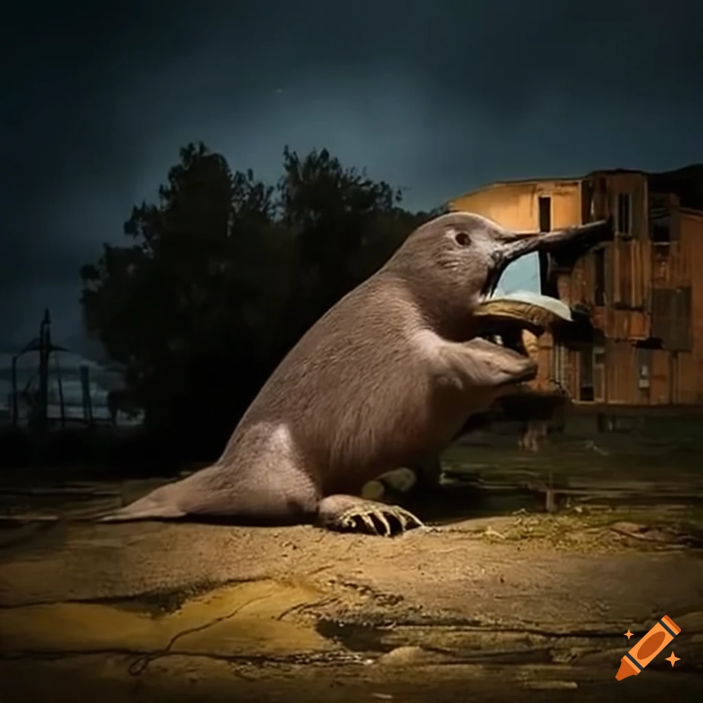 post apocalyptic giant platypus in an Australian city