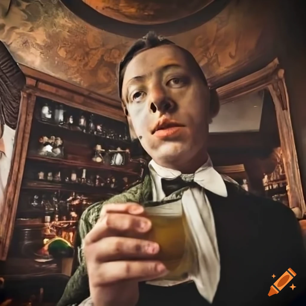 fisheye photo of a bartender cleaning a glass