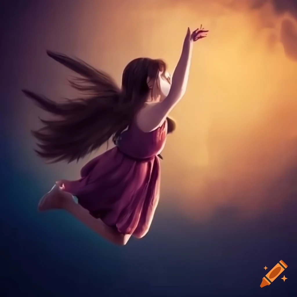 girl flying with a rabbit