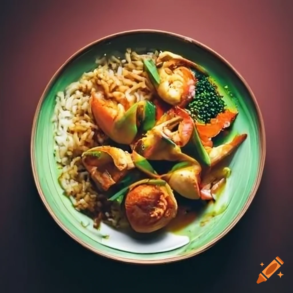 Delicious crab rangoon stir fry with fresh veggie eggrolls and seafood