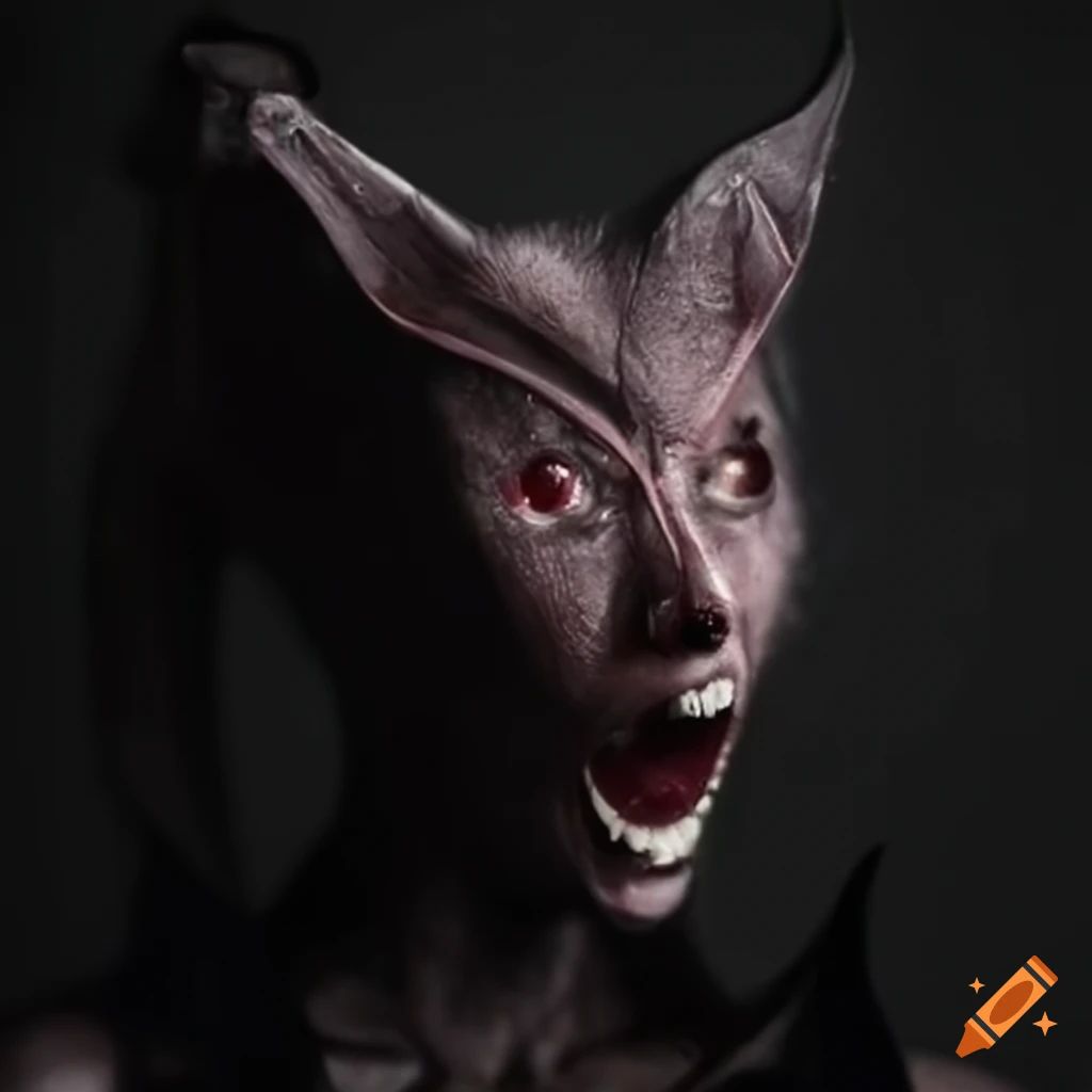 Creepy bat with sharp teeth and red eyes