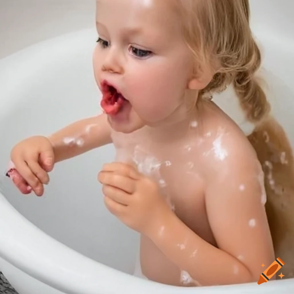 toddler girl enjoying bubble bath
