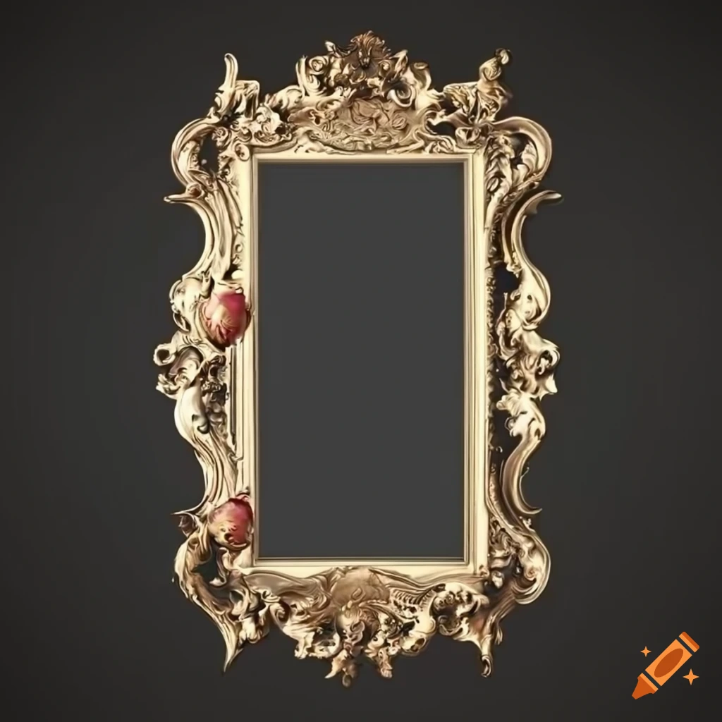 rococo style empty frame with angels and radishes