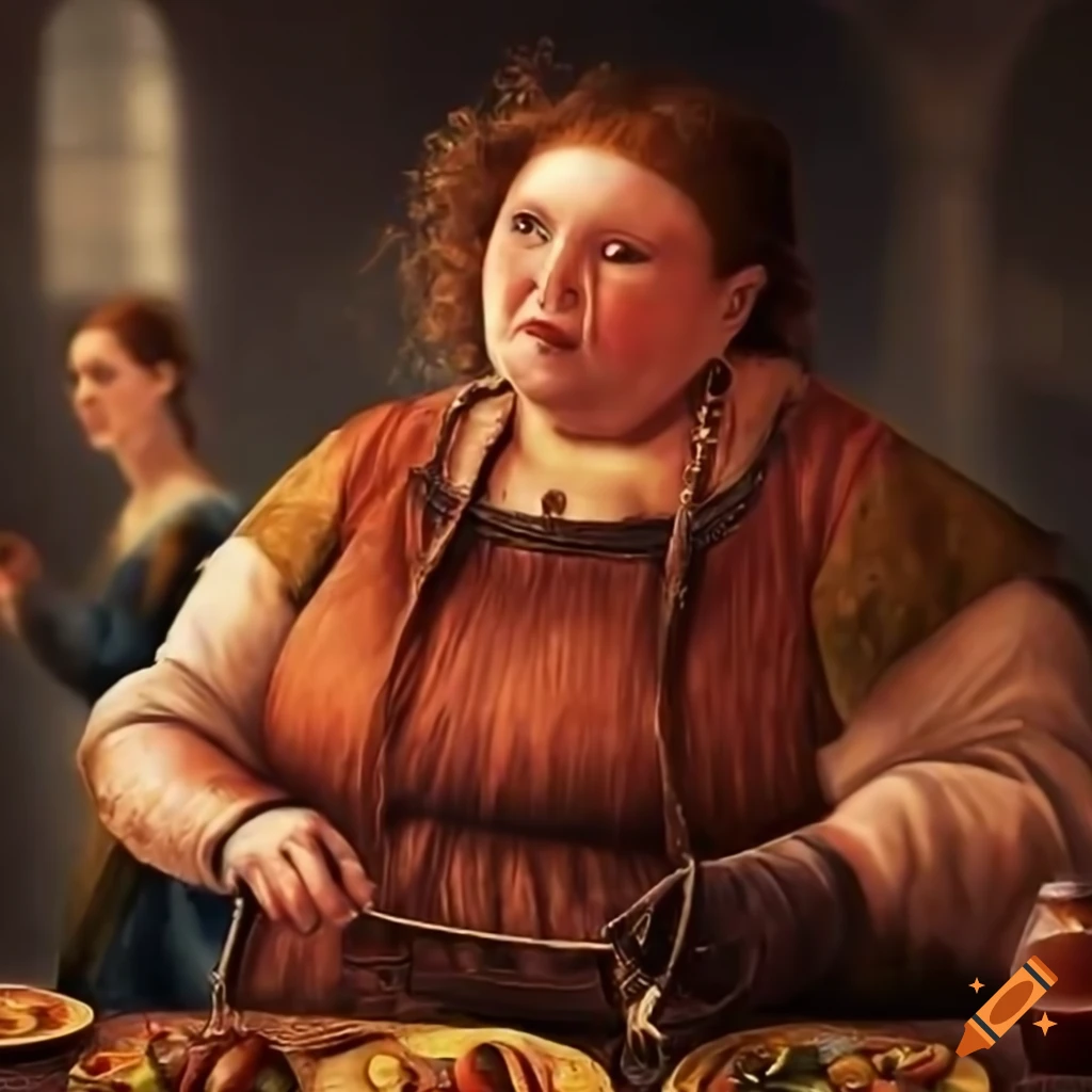 painting of a medieval feast in a town square