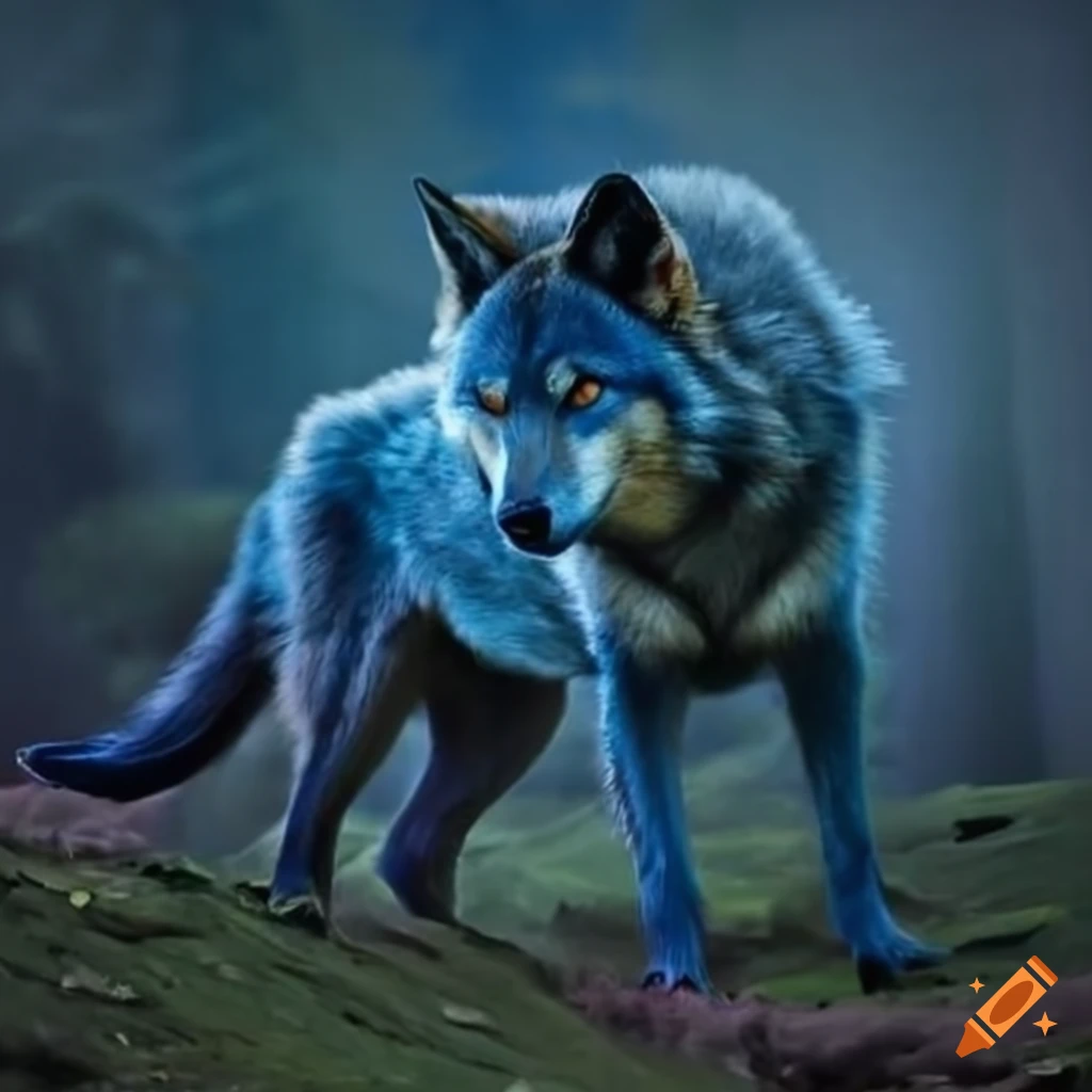 Blue wolf in the fog
