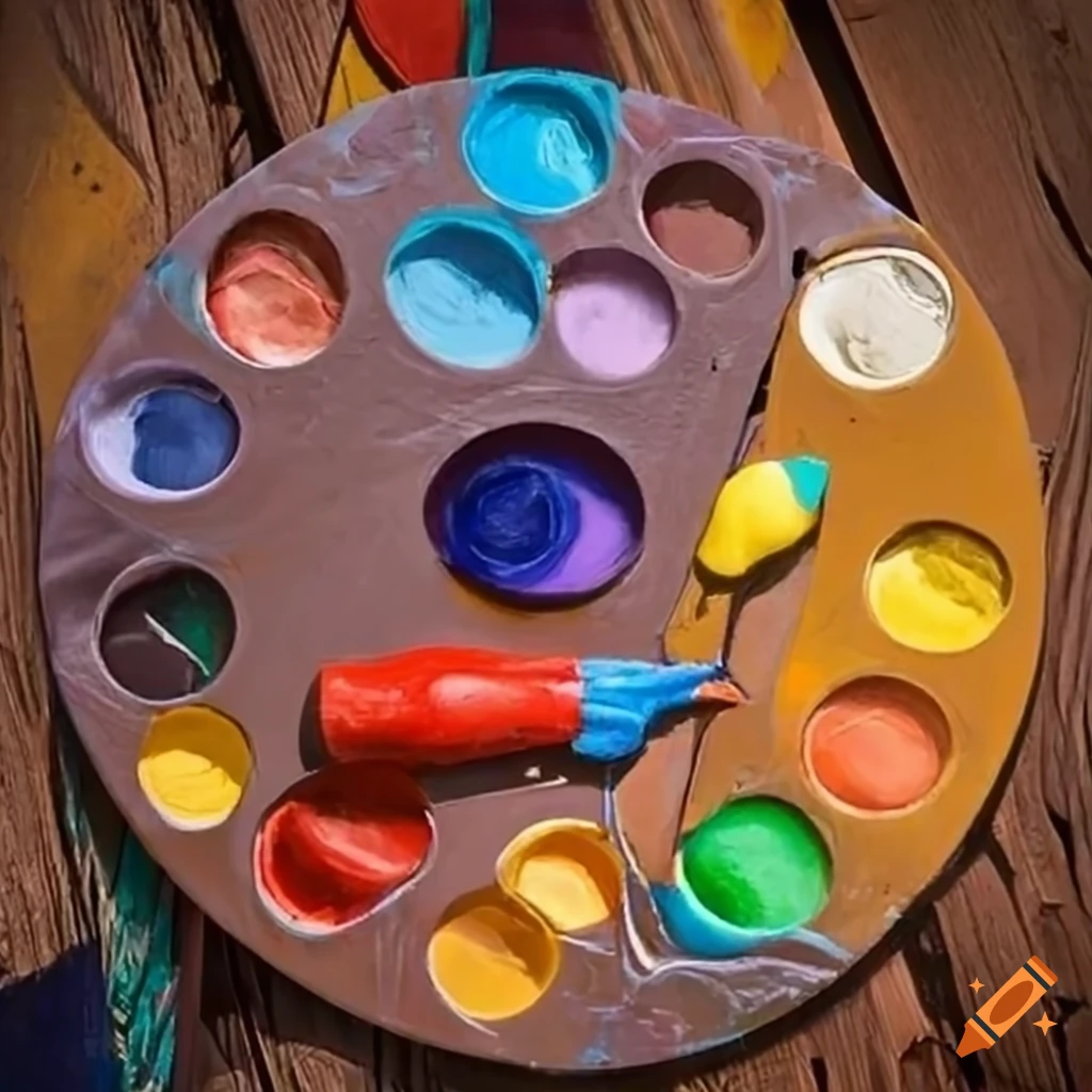 Colorful painting palette with mixed colors on Craiyon