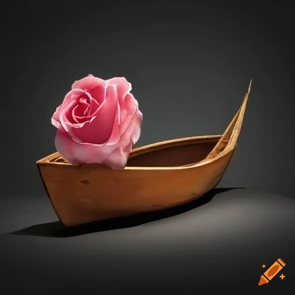 Artistic boat shaped like a rose surrounded by roses on Craiyon