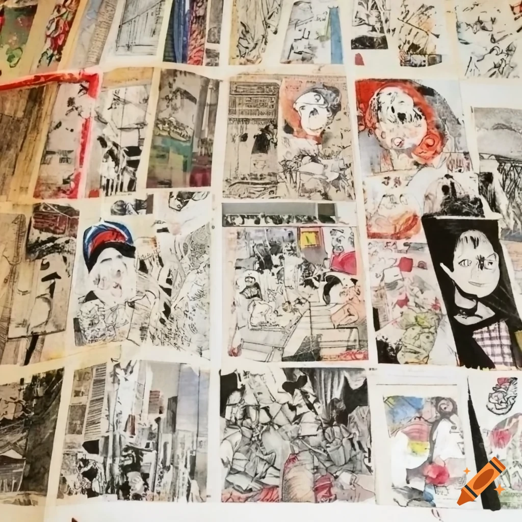 Collage of japanese manga paper scraps on Craiyon