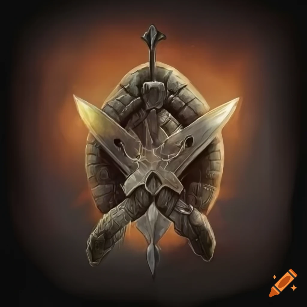 fantasy emblem with turtle shell and crossed swords