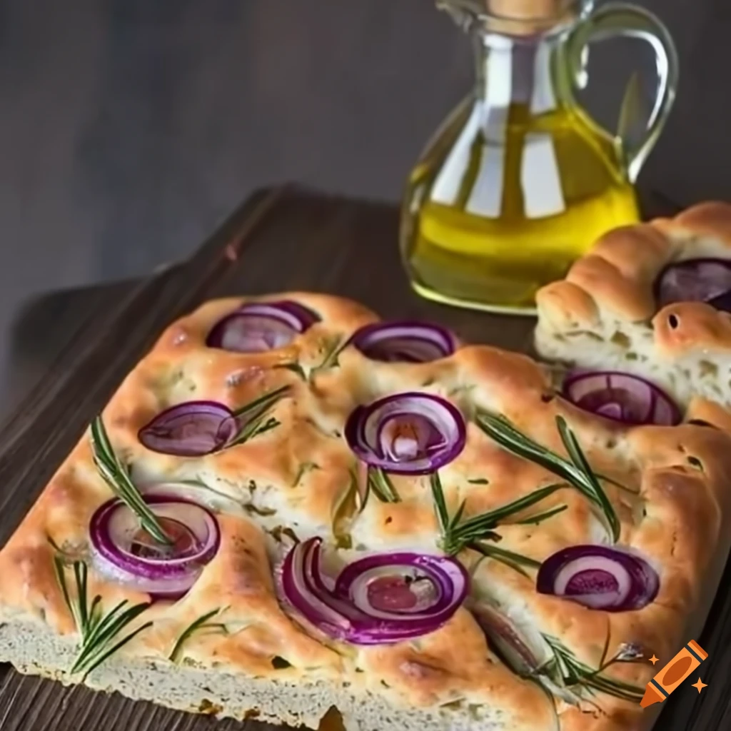 Rosemary and red onion focaccia bread on Craiyon
