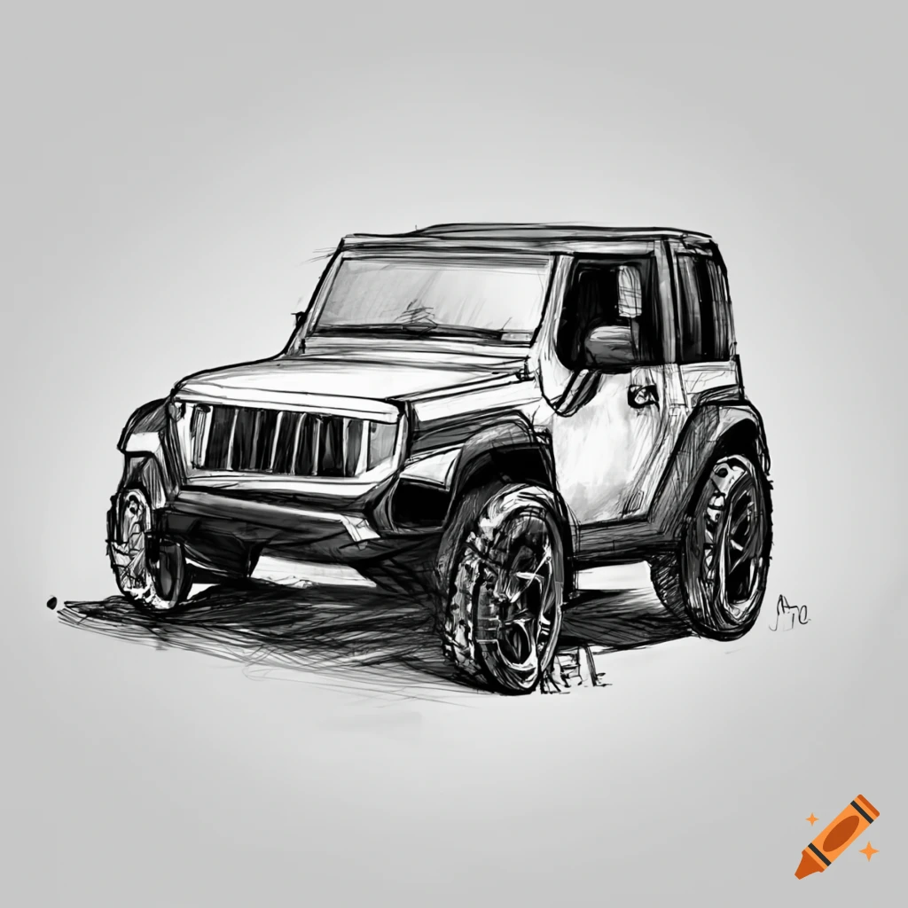 Grill Clipart Jeep Wrangler - Off Road Jeep Drawing, HD Png Download - vhv