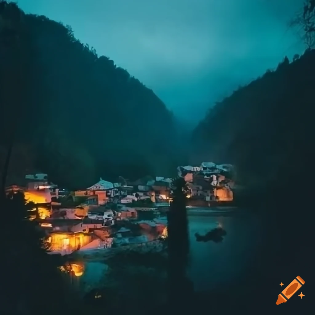 night view of a riverside town in Mexico