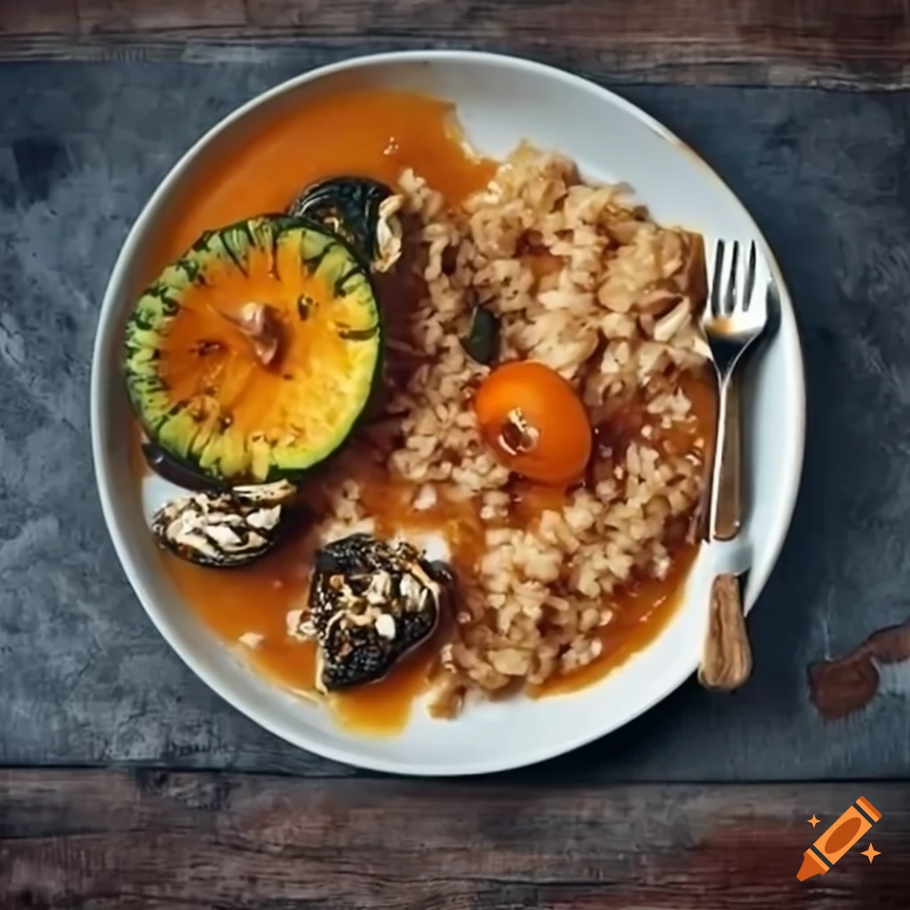 plato de calabazas con salsa de almendras y arroz