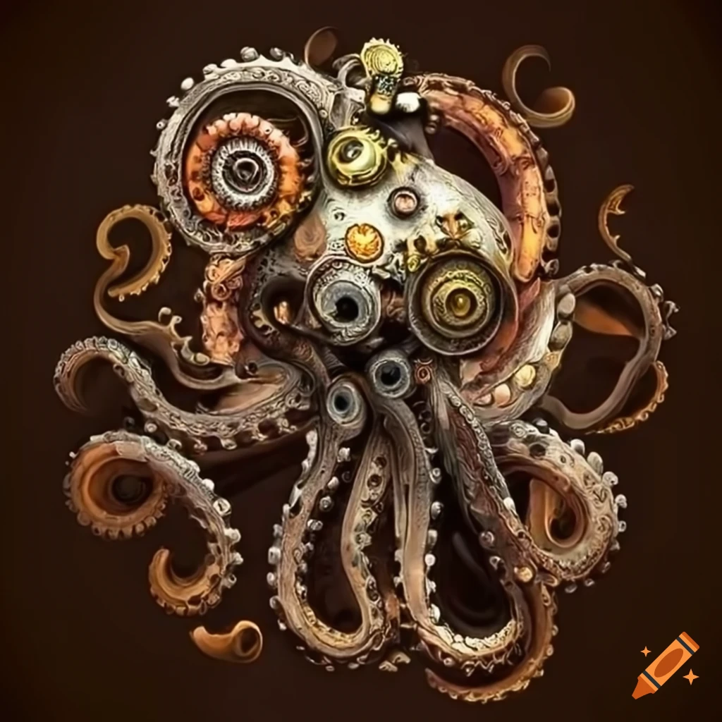 Intricate steampunk octopus design