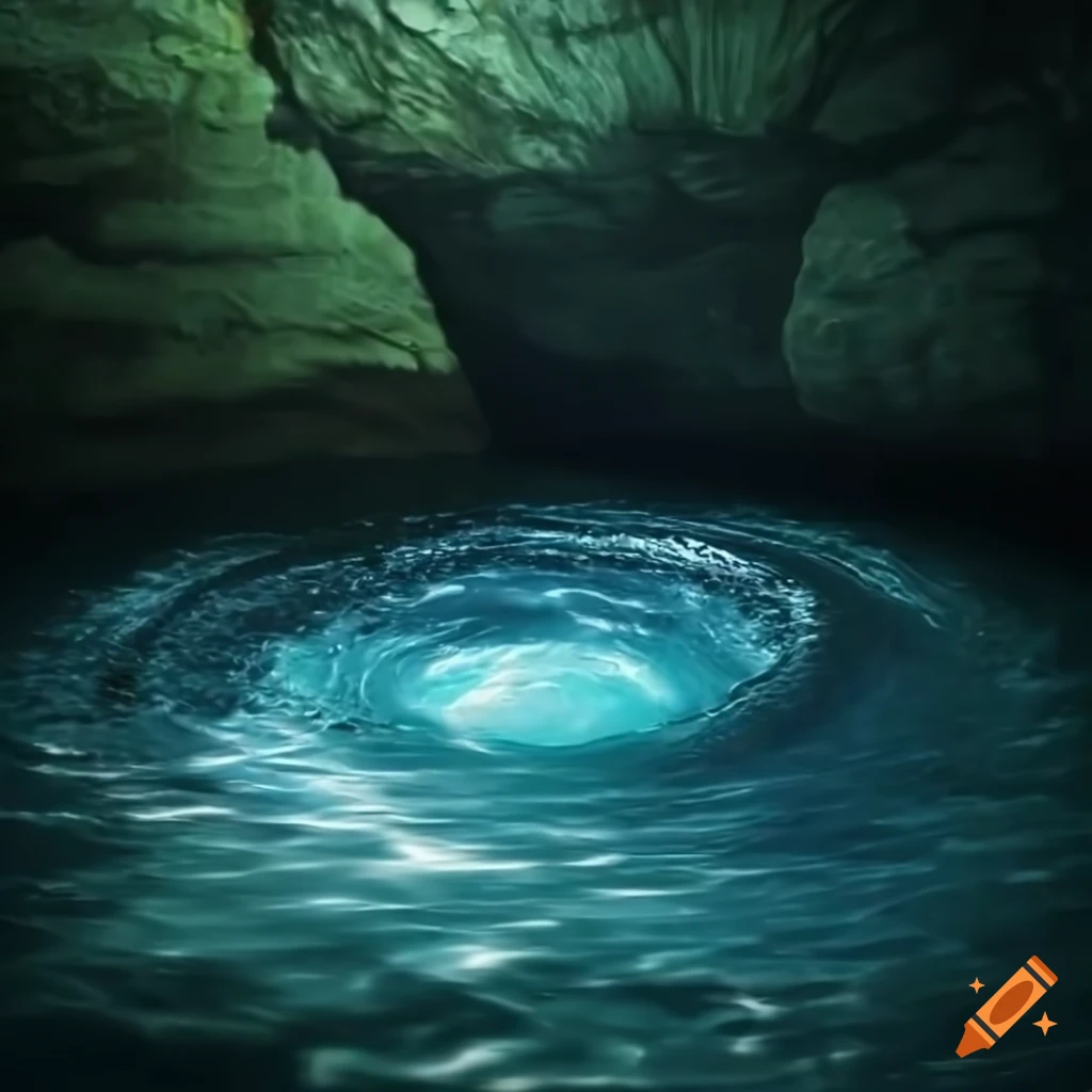photorealistic whirlpool in an underground pond