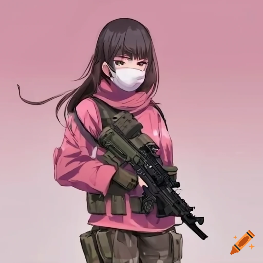 anime girl with a pink rifle in action
