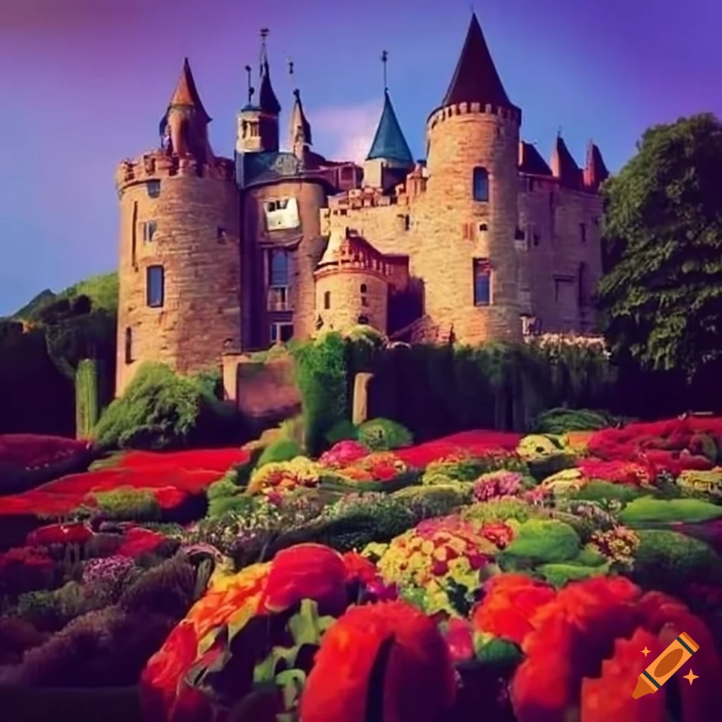 castle with beautiful flower gardens
