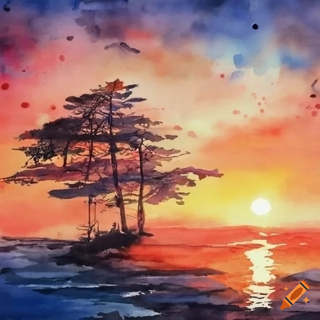 Japanese watercolor of sunrise