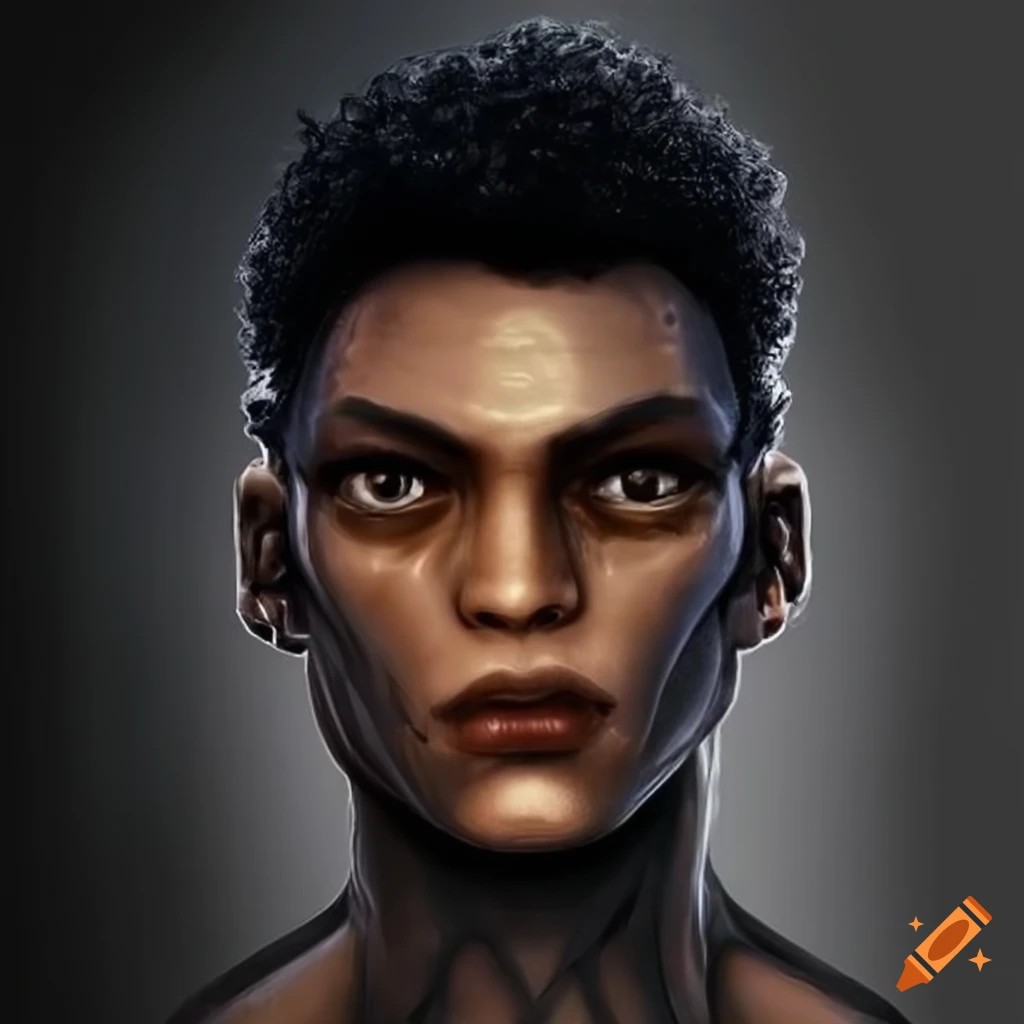 Illustration Of A Curly Haired Black Skinned Alien Humanoid 