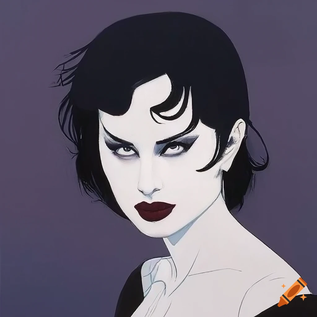 Patrick nagel painting of a gothic-punk biker chick on Craiyon