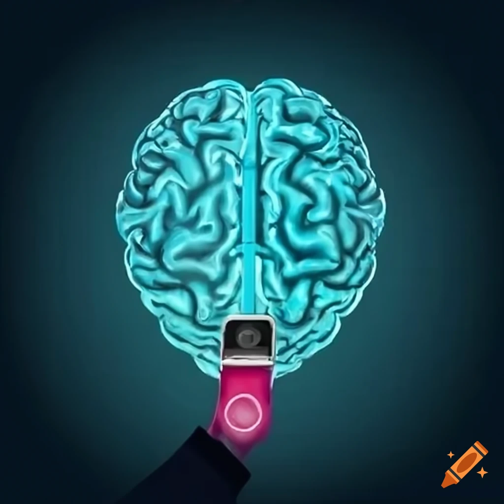 sketch of a smartwatch connected to the brain