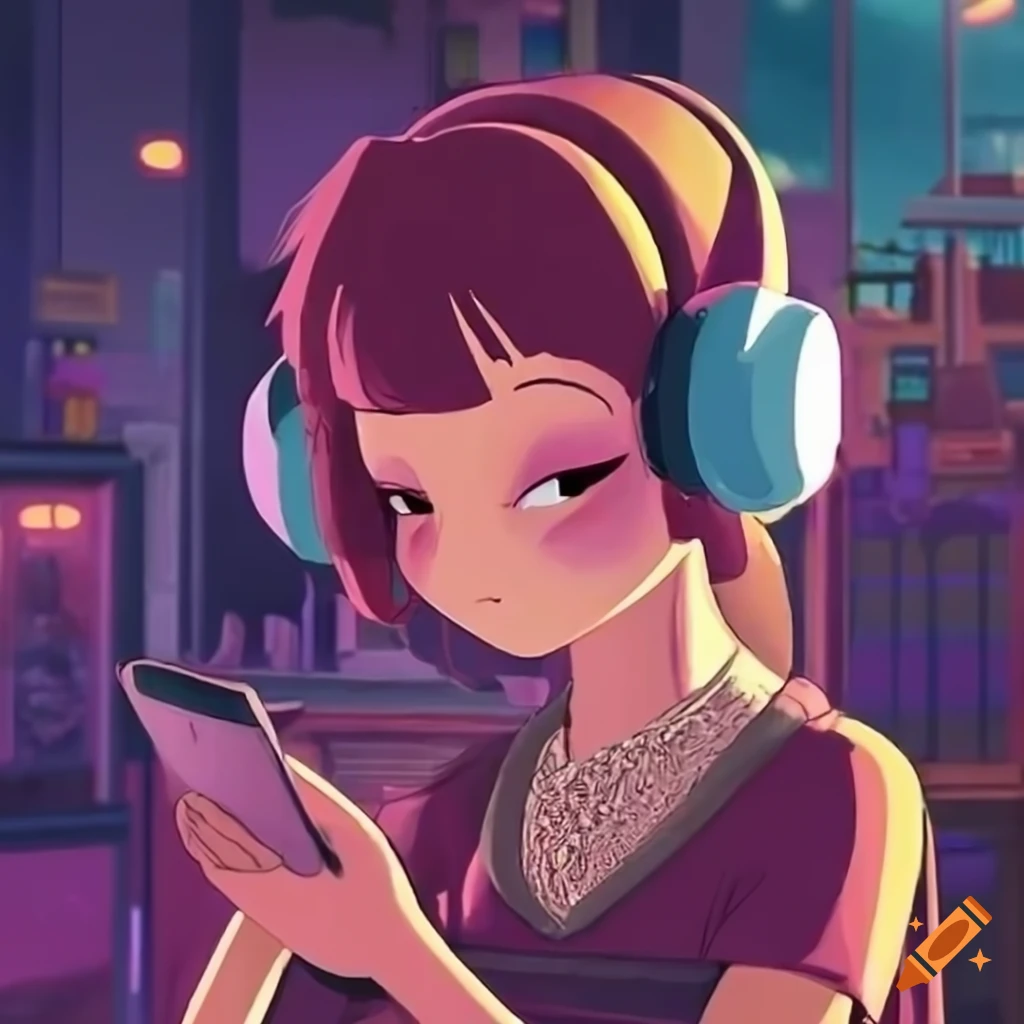 lofi-album-cover-featuring-a-girl-with-headphones-on-craiyon
