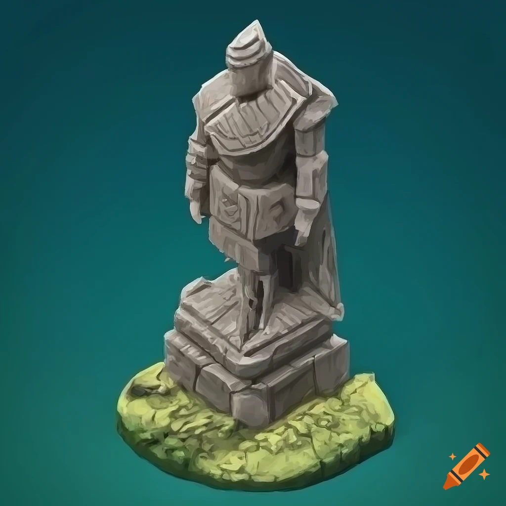 Isometric view of a giant stone chinese soldier statue on Craiyon