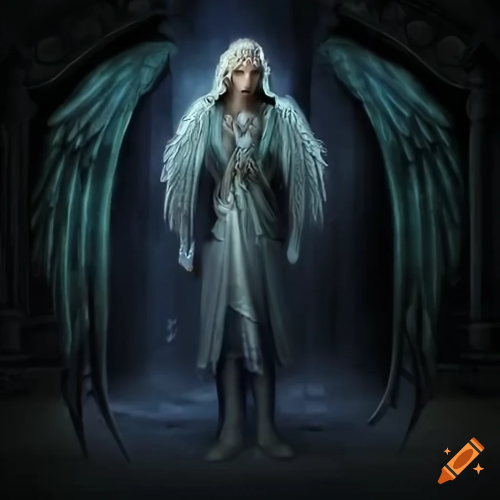 elven angel confined in a gothic castle