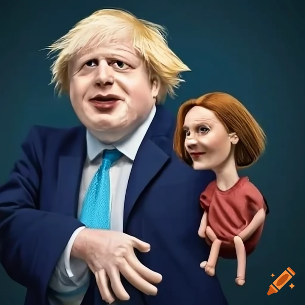 Boris johnson with a hand puppet of liz truss on Craiyon