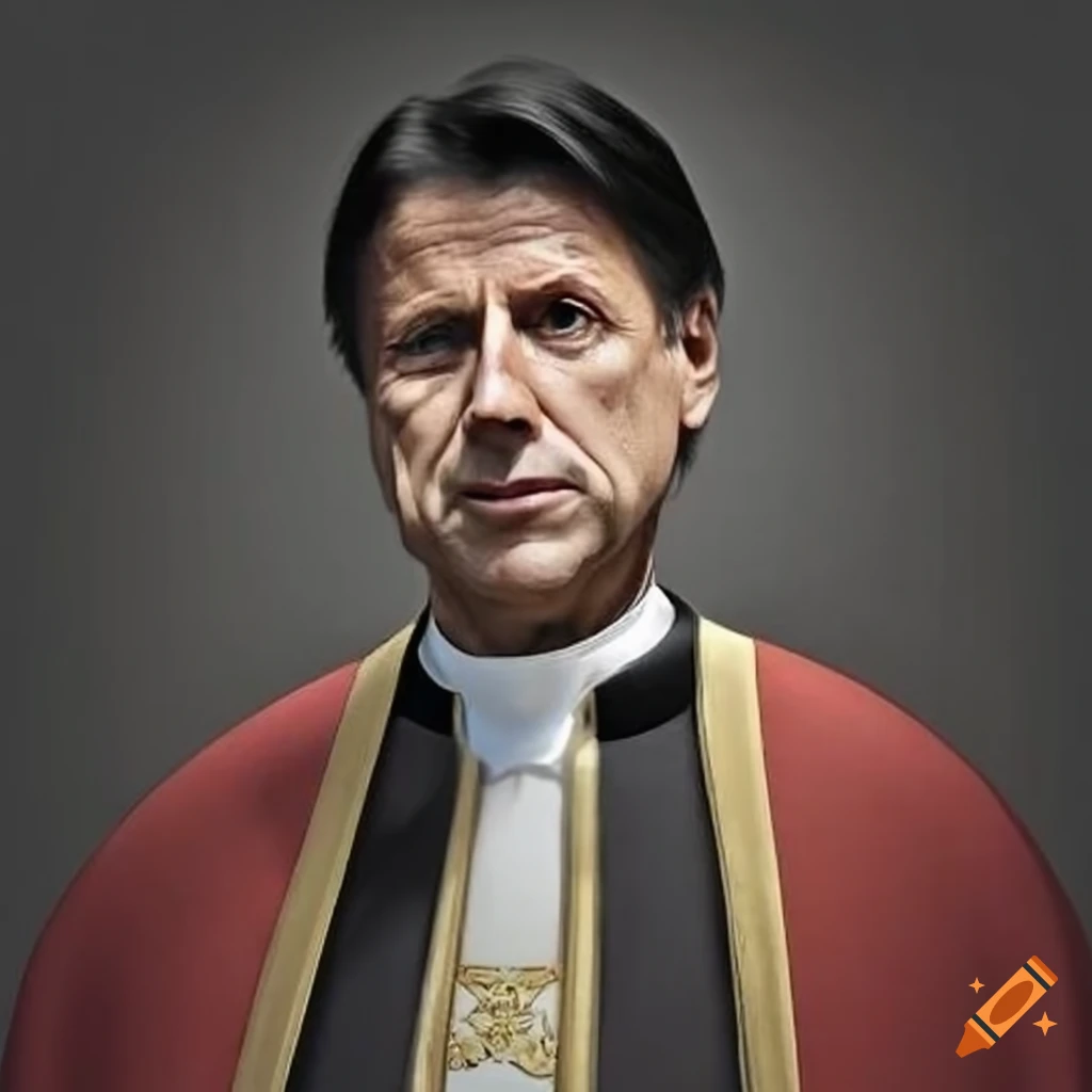 Giuseppe conte wearing a black and white chasuble on Craiyon