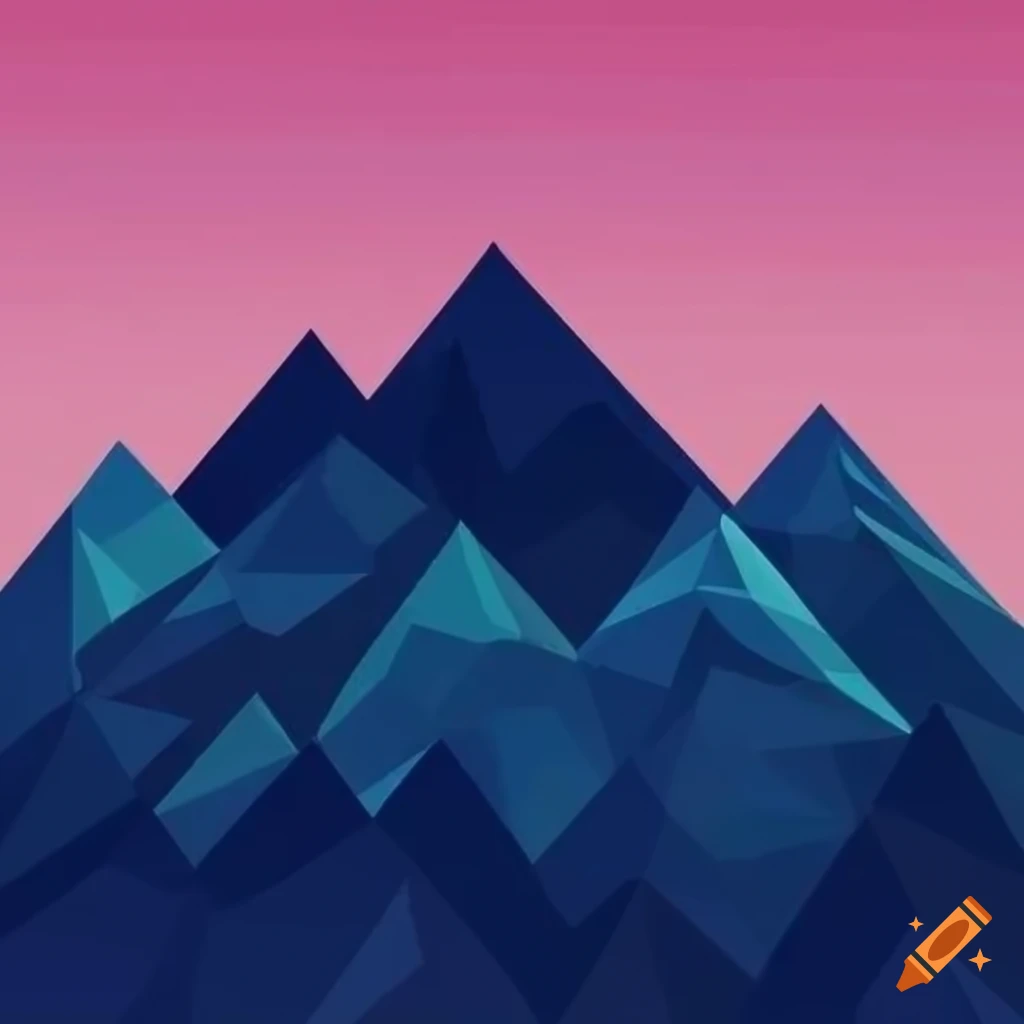 polygon style mountain range in navy blue, mint, and pink colors